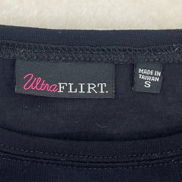 Ultra Flirt Pink Ribbon Pink Studs Black Short Sleeve Top Women's Size Small - Picture 6 of 8